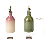 European Retro Green Ceramic Olive Oil Bottle with Stainless Steel Spout – Vintage Kitchen Storage & Seasoning Dispenser