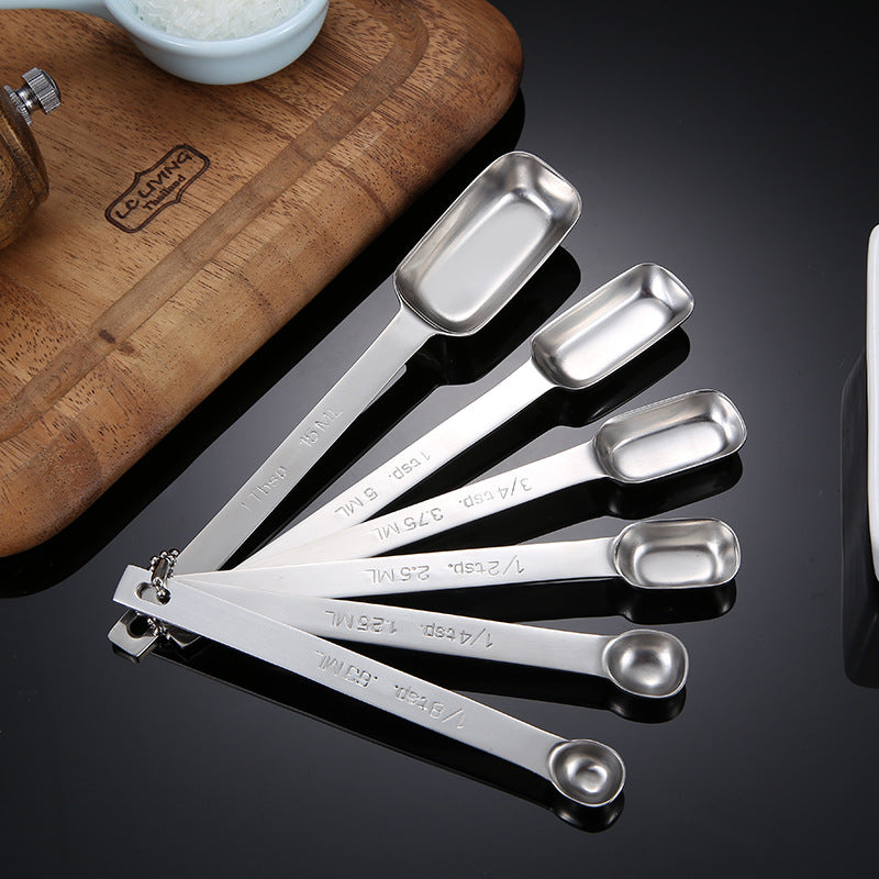 Stainless Steel Measuring Spoon 6-Piece Set Kitchen Seasoning With Scale Baking Measuring Spoon Set Square Head Cooking Spoon