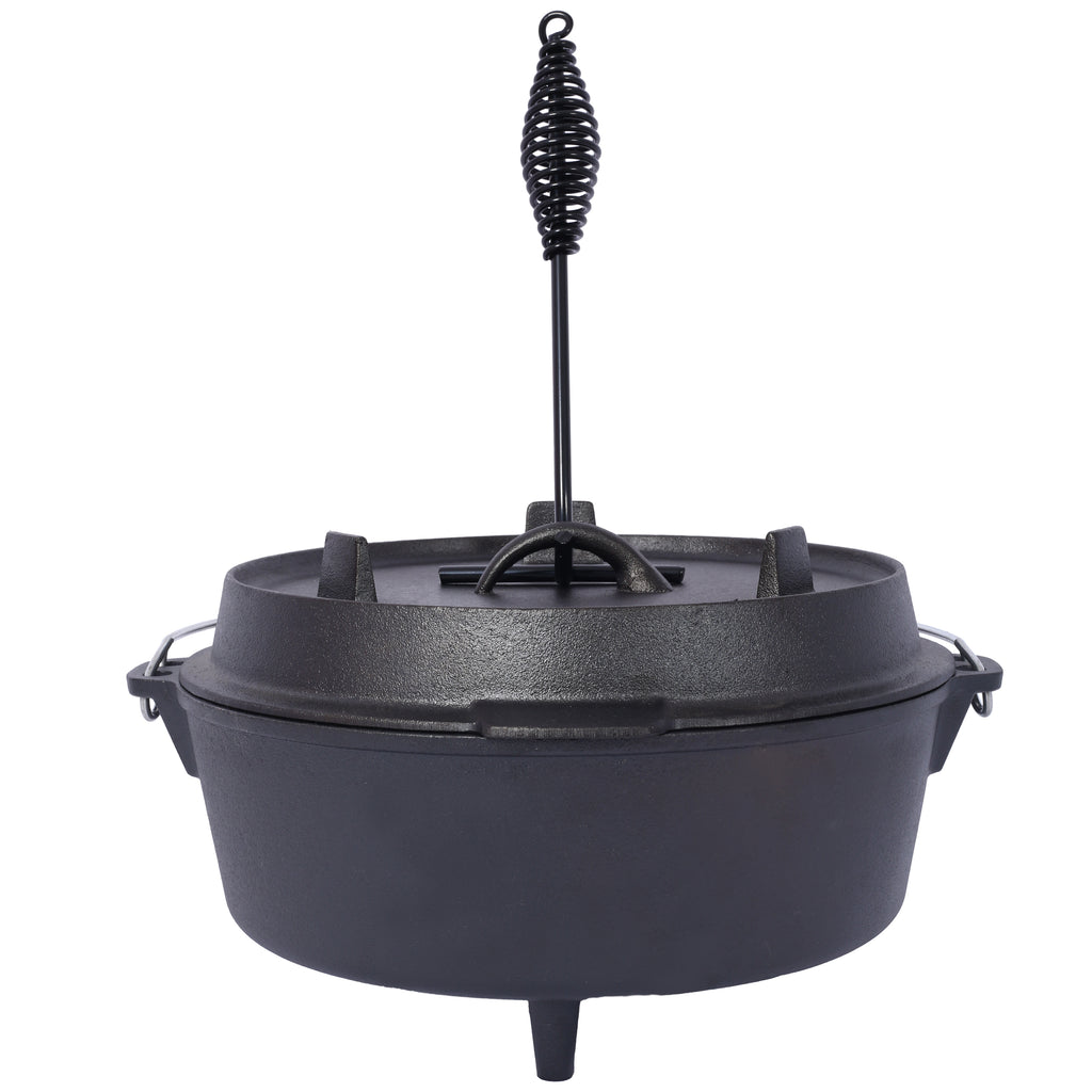 Cast iron Dutch oven with lid, outdoor camping deep pot, used for camping, cooking, barbecue and leg rest, 4.5 quarts
