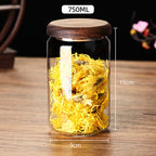 Glass sealed jar wooden lid kitchen universal storage jar coffee and flower tea display storage jar