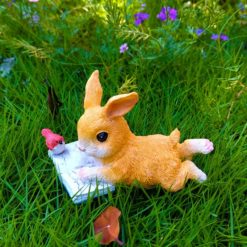 Garden bunny reading animal ornaments