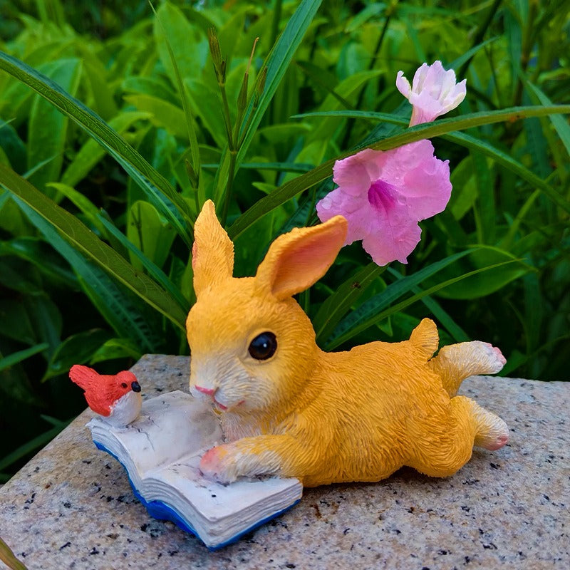 Garden bunny reading animal ornaments