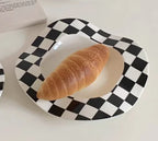 Nordic Ceramic Plate Dot Stripe Irregular Wave Shape Ceramic Dessert Plate Pasta Plate Dinner Plates Ceramic Dish Plates