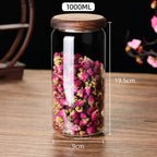 Glass sealed jar wooden lid kitchen universal storage jar coffee and flower tea display storage jar