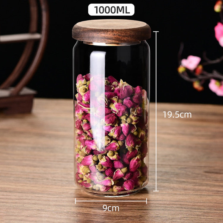 Glass sealed jar wooden lid kitchen universal storage jar coffee and flower tea display storage jar
