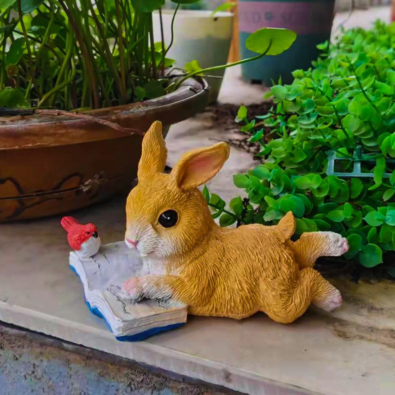 Garden bunny reading animal ornaments