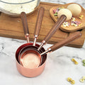 Walnut Handle Copper-Plated Measuring Cup Measuring Spoon Set Kitchen Baking Tools Bartender Measuring Spoon Set