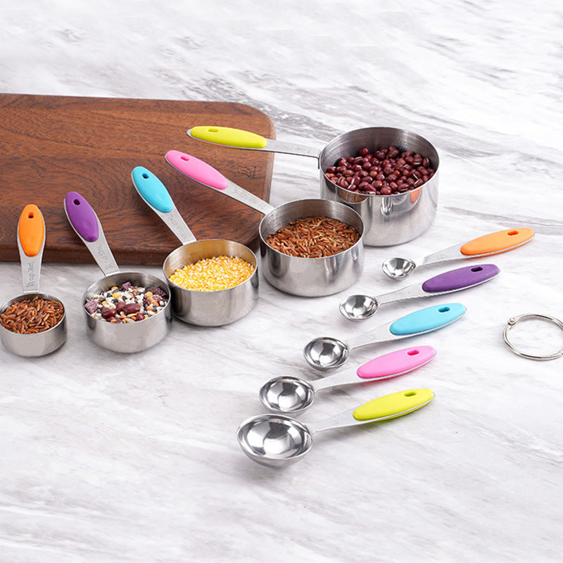 Baking Measuring Spoon Measuring Cup Stainless Steel With Silicone Handle 10-Piece Set Measuring Spoon Measuring Tool Supplies