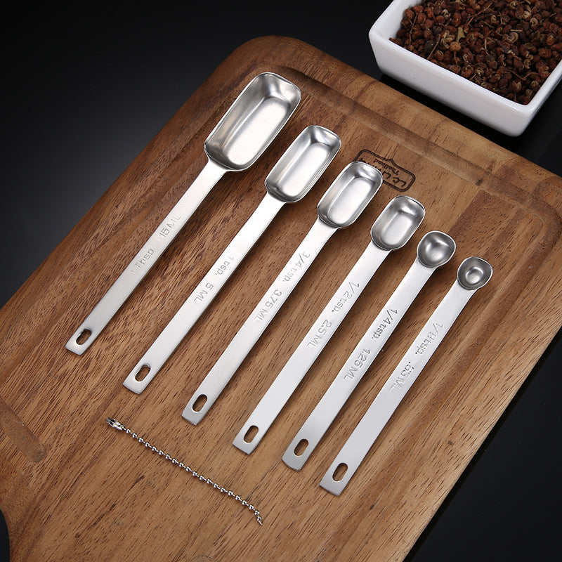 Stainless Steel Measuring Spoon 6-Piece Set Kitchen Seasoning With Scale Baking Measuring Spoon Set Square Head Cooking Spoon