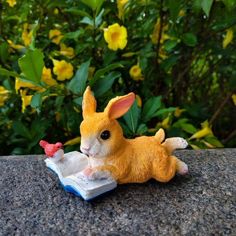 Garden bunny reading animal ornaments
