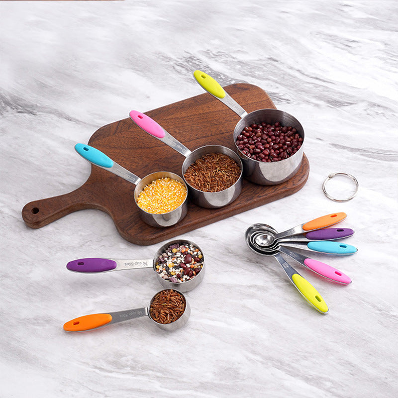 Baking Measuring Spoon Measuring Cup Stainless Steel With Silicone Handle 10-Piece Set Measuring Spoon Measuring Tool Supplies