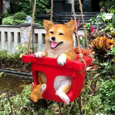 Puppy Swinging on a Swing Garden Courtyard Decoration Pendant