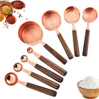 Walnut Handle Copper-Plated Measuring Cup Measuring Spoon Set Kitchen Baking Tools Bartender Measuring Spoon Set