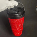 Diamond inlaid vacuum stainless steel coffee cup creative handle insulated cup vacuum portable car cup
